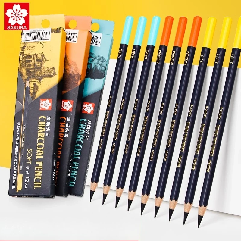Sketching Charcoal Set - SAKURA Holzkohle-Bleistift zum Skizzieren, weiches, mittelhartes