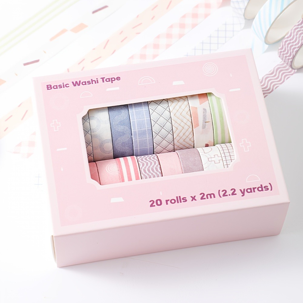 Art Craft Stationery - 20 Rollen Macaron-Klebeband, 1 cm breit,