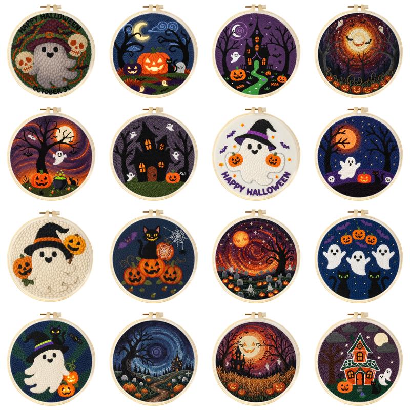 Art Craft Easy With Paper - Halloween-Themen-Stickerei-Set mit Stickrahmen, einfache DIY-Wandkunst für