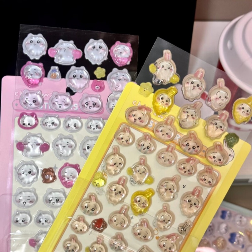 Art Craft Stationery - Niedliche Chiikawa 3D-Kristall-Prägeaufkleber DIY-Dekor-Abziehbilder für Studenten-Tagebücher,